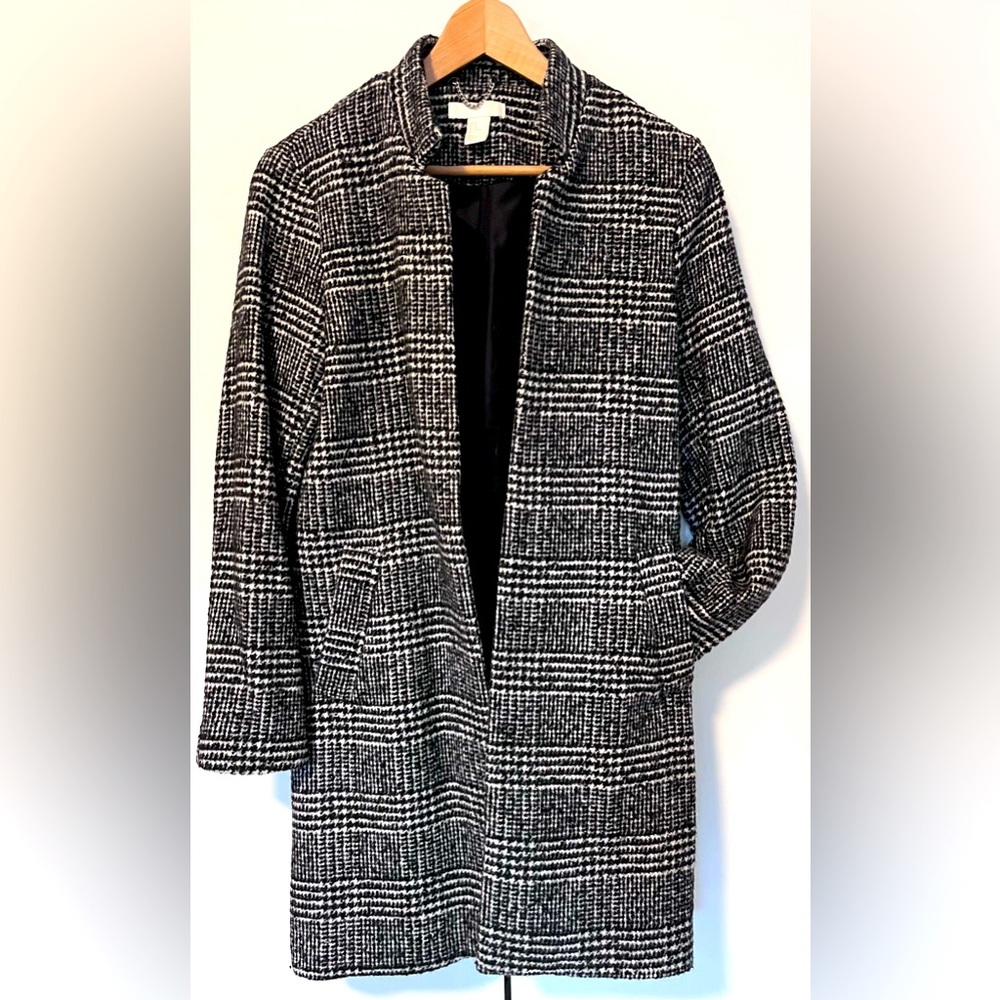 🔲 H&M Houndstooth Wool fitted lined coat
